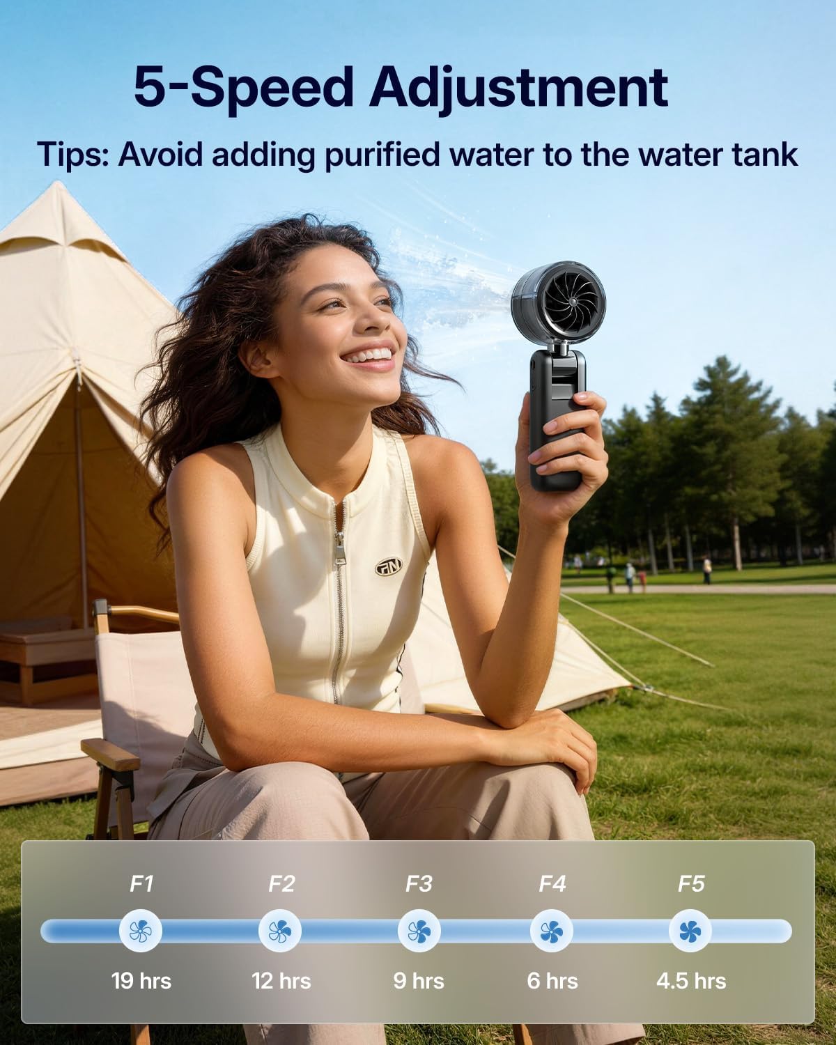 Skiennix Misting Fan - Portable Handheld Turbo Fan with Cool Mist Spray, 4000mAh Battery | Black