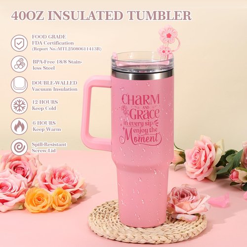 Gift Set for Women Self Care Mothers Day Gifts for Mom Wife Sister Friend - Pink Birthday Gift Baskets for Women, Relaxation Gifts Spa Gift Basket Self Care Package for Her w/ 40oz Insulated Tumbler