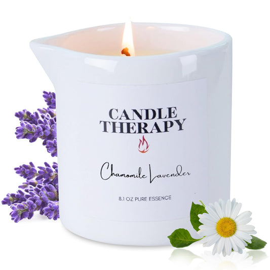 Candle Therapy Massage Oil Candle for Pure Relaxation - 8.1 oz Moisturizing Essential Oil Body Massage Candle for Home & Spa, Message Gift for Women & Men (Vanilla Amber)