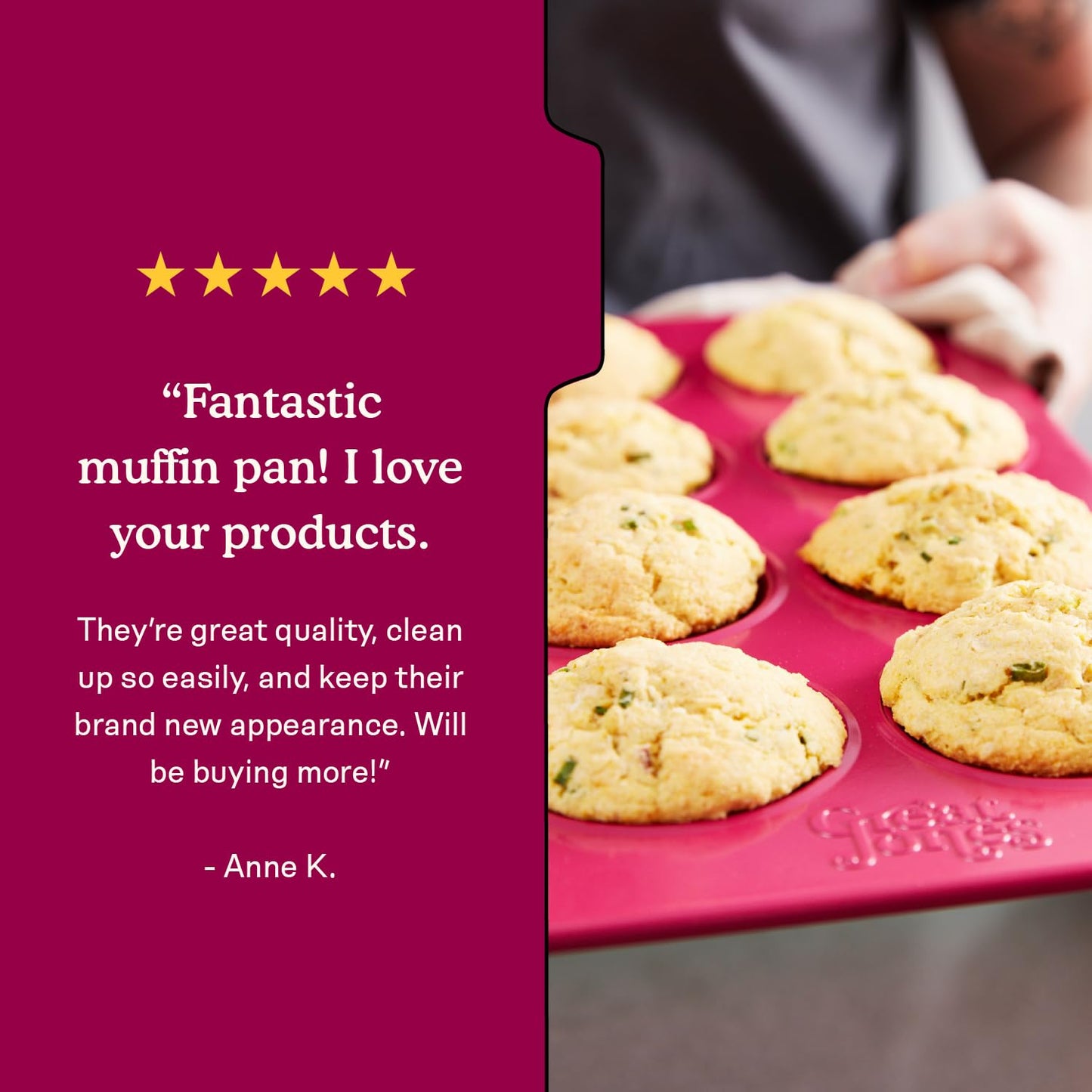 Great Jones Stud Muffin (Raspberry) | Nonstick 12-Cup Muffin Pan | Dual-Layer Nonstick Coating | Chemical-Free & Nontoxic | Oven-Safe to 450°F | Warp-Resistant & Easy Cleanup