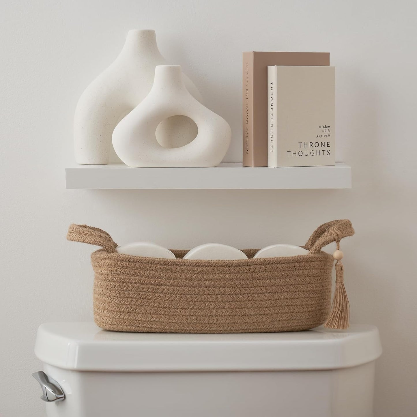 Skiennix Decorative Toilet Paper Basket - Stylish Bathroom Organizer for Toilet Tank Storage | Boho Jute Cotton Rope with Tassel