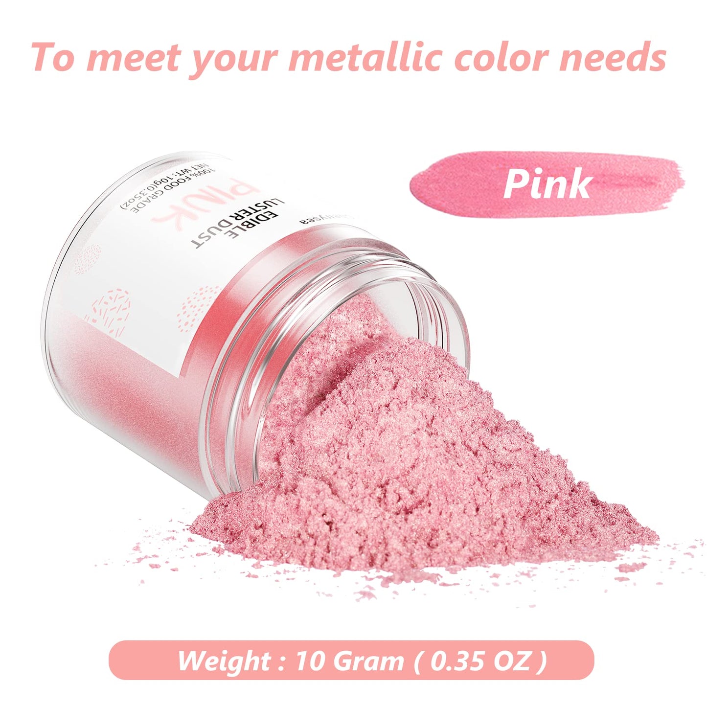 Pink Edible Luster Dust 10 Grams, Food Grade Cake Luster Dust Tasteless Dessert Dusting Powders for Baking Cherrysea Food Coloring Powder for Cupcakes, Cake Pops,Fondant,Chocolate, Candy