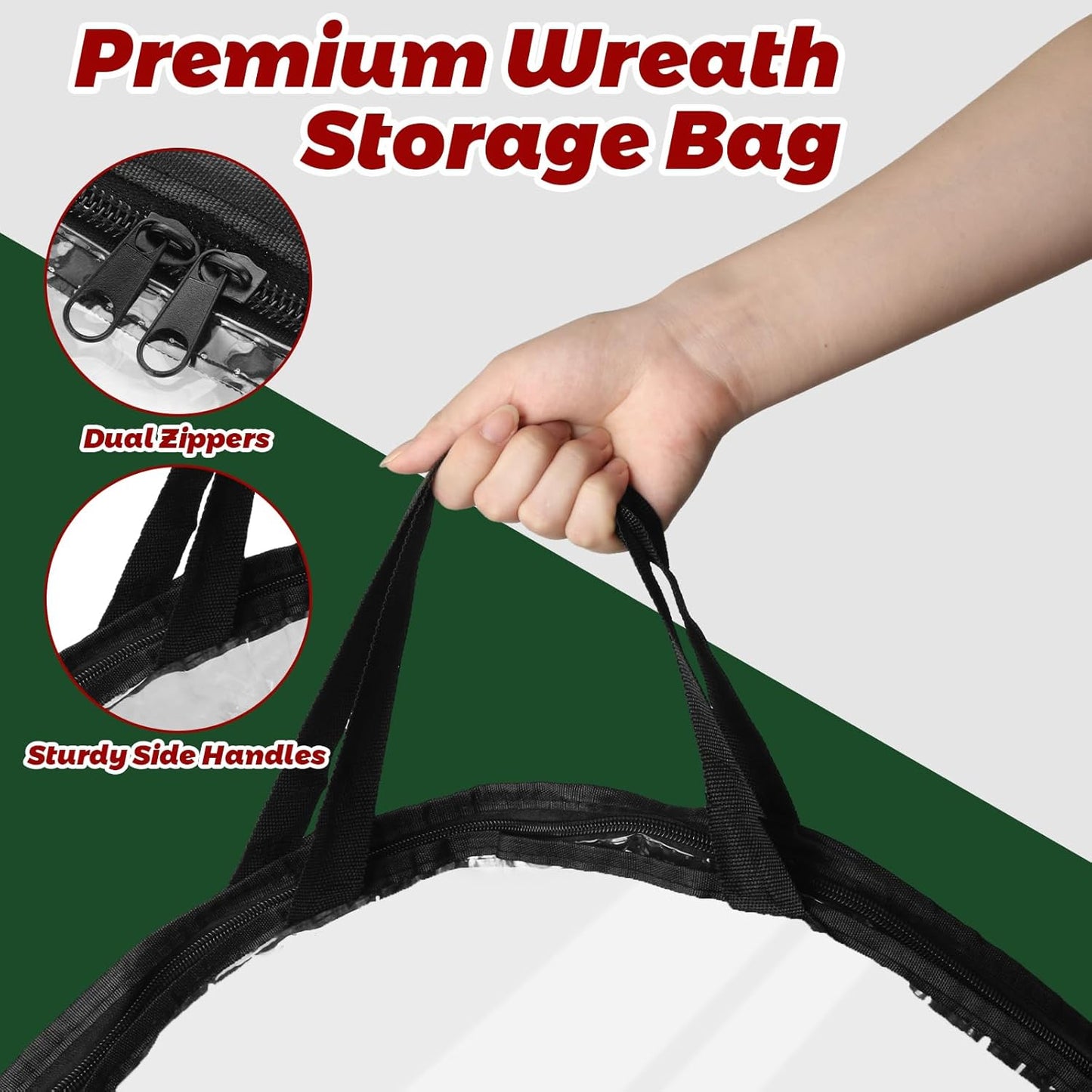 YAYODS Wreath Storage Bag - Heavy Duty 30 Inch Christmas Wreath Container with Clear Window | Black