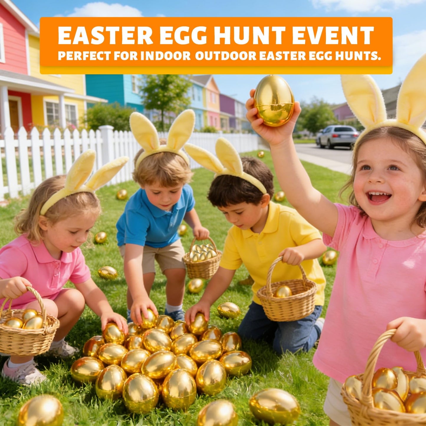 3.1" Large 50 Pack Golden Easter Eggs Fillable Plastic Easter Eggs Bulk Empty Easter Basket Stuffers for Easter Treats Filler Eggs Hunt Supplies Classroom Prize Easter Party Favors Packs Kids Toddler