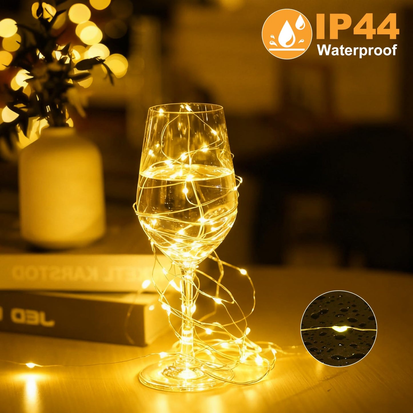 32FT(16 * 2) Fairy Lights Battery Operated, Rechargeable String Lights with Timer, Mini Waterproof LED Twinkle Lights for Bedroom, Christmas Decorations, Wedding Party Decor, Warm White
