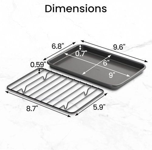 GoodCook Nonstick Steel Toaster Oven Baking Sheets - Set of 2, 9" x 6", Gray with Racks