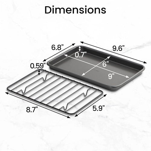 GoodCook Set of 2 Nonstick Steel 9" x 6" Toaster Oven Mini Baking Sheets with Racks, Gray