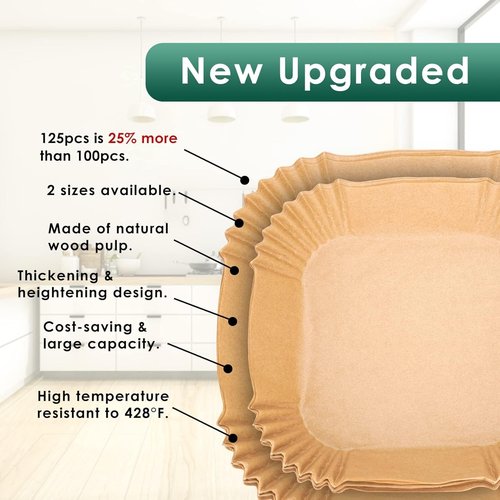 Air Fryer Paper Liners - 125 Pcs Disposable Parchment Paper for Oilproof Cooking | 6.5 Inch Square