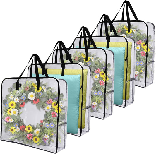 VENO Clear Moving Bags - 5 Pack Heavy Duty Storage Totes for 30" Wreaths, Clothes & Bedding