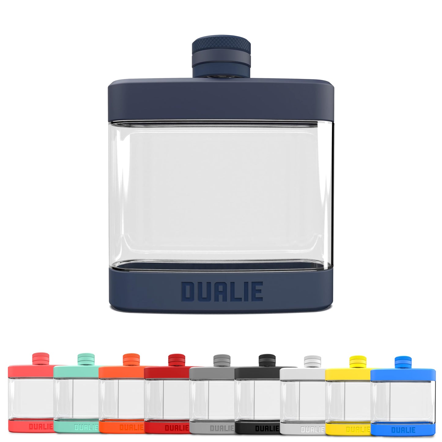 DUALIE 6 oz Hip Flask for Liquor - Undetectable Shatterproof Alcohol Flasks with Clear Tritan Plastic and Silicone Grip - Flask Gift for Men & Women - Navy