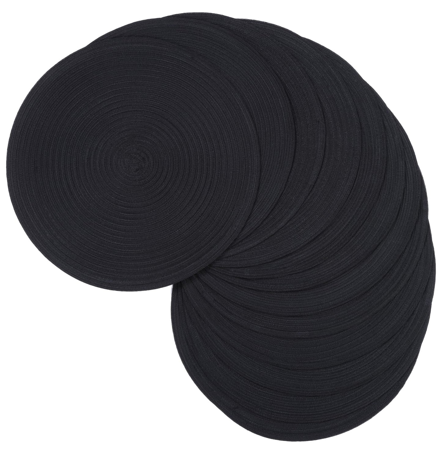SHACOS Black Round Placemats Set of 12 Heavy Cotton Polyester Woven Braided Place Mats Washable Heat Resistant Non Slip Table Mats