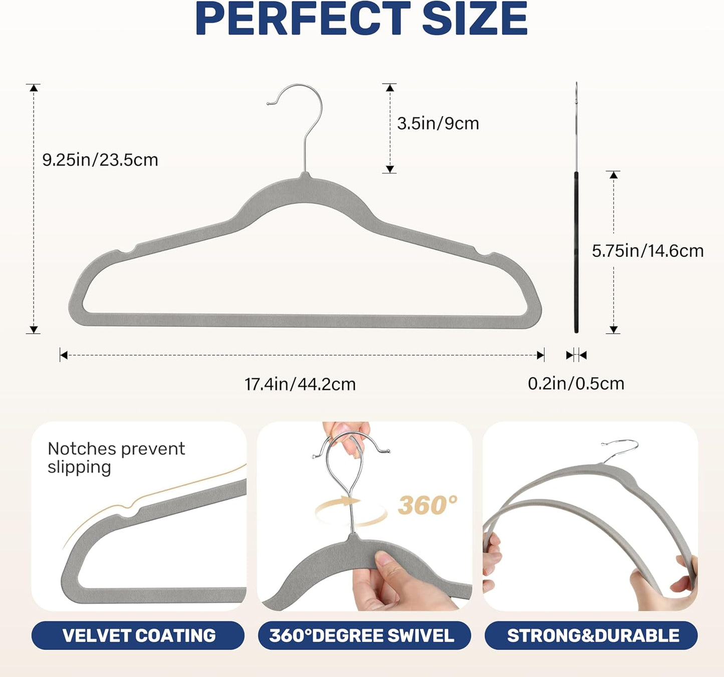 YSSOA Velvet Hangers - Non-Slip, Space-Saving Heavy Duty Suit Hangers with 360° Rotatable Hook - Grey, 30 Packs