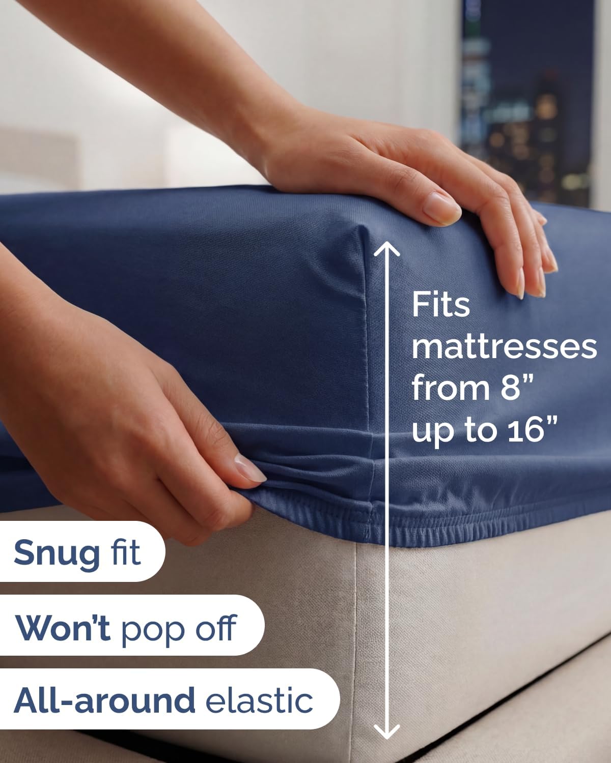 Lightweight Bed Sheet Set by [Brand Name] - Cooling Full Size Bedding for Hot Sleepers - Soft, Breathable with Deep Pockets - Navy Blue