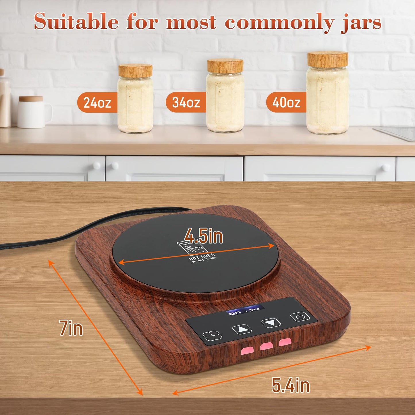 Sourdough Starter Warmer -24H Timer, Precise 1°F Thermostat Control (70-100°F) Smart Memory Warming On/Off,Sourdough Warming Mat for Home Baking（Wood Grain）