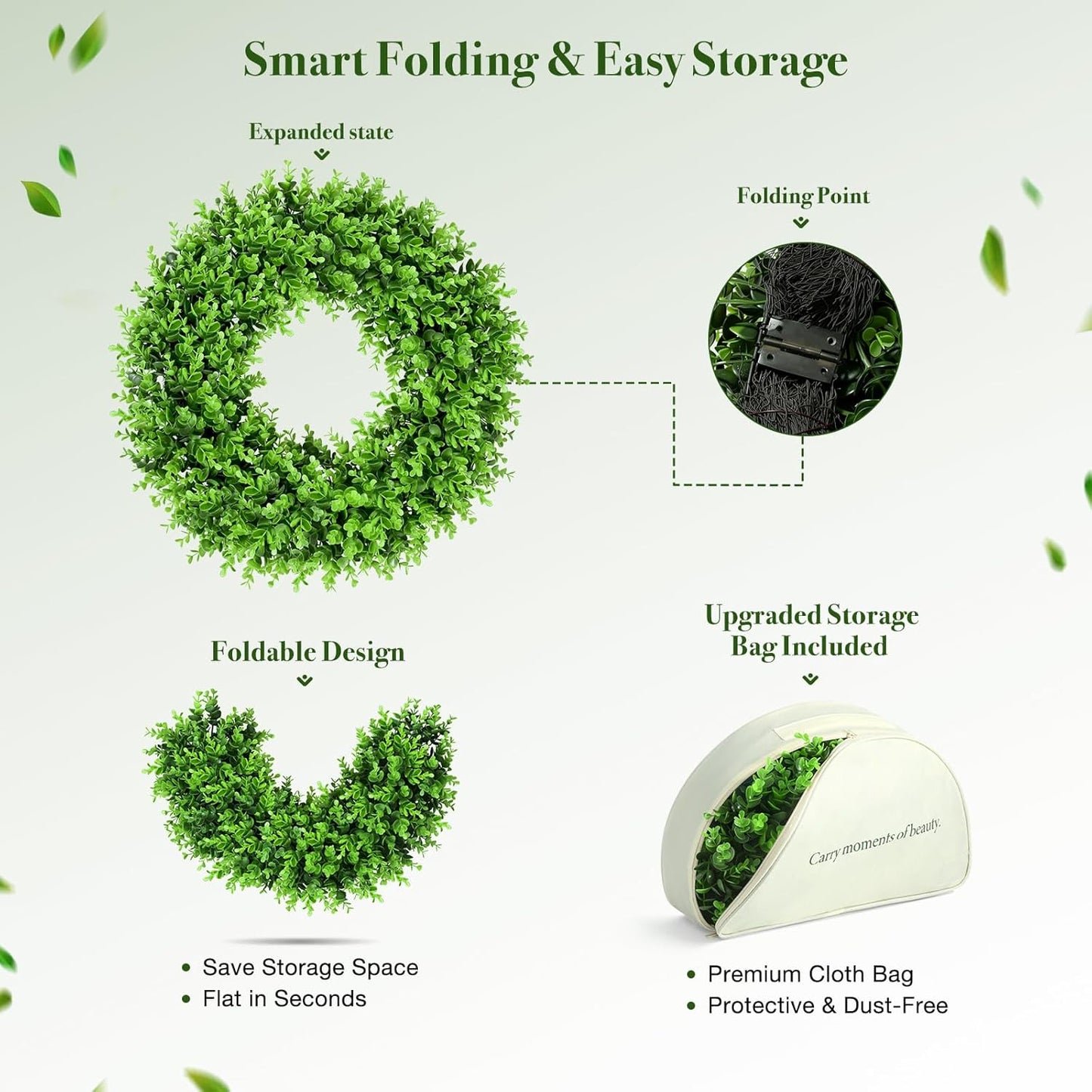 Regine Switzerland 24" Boxwood Wreath - Preserved Greenery with Sash | Perfect Summer Front Door Decor