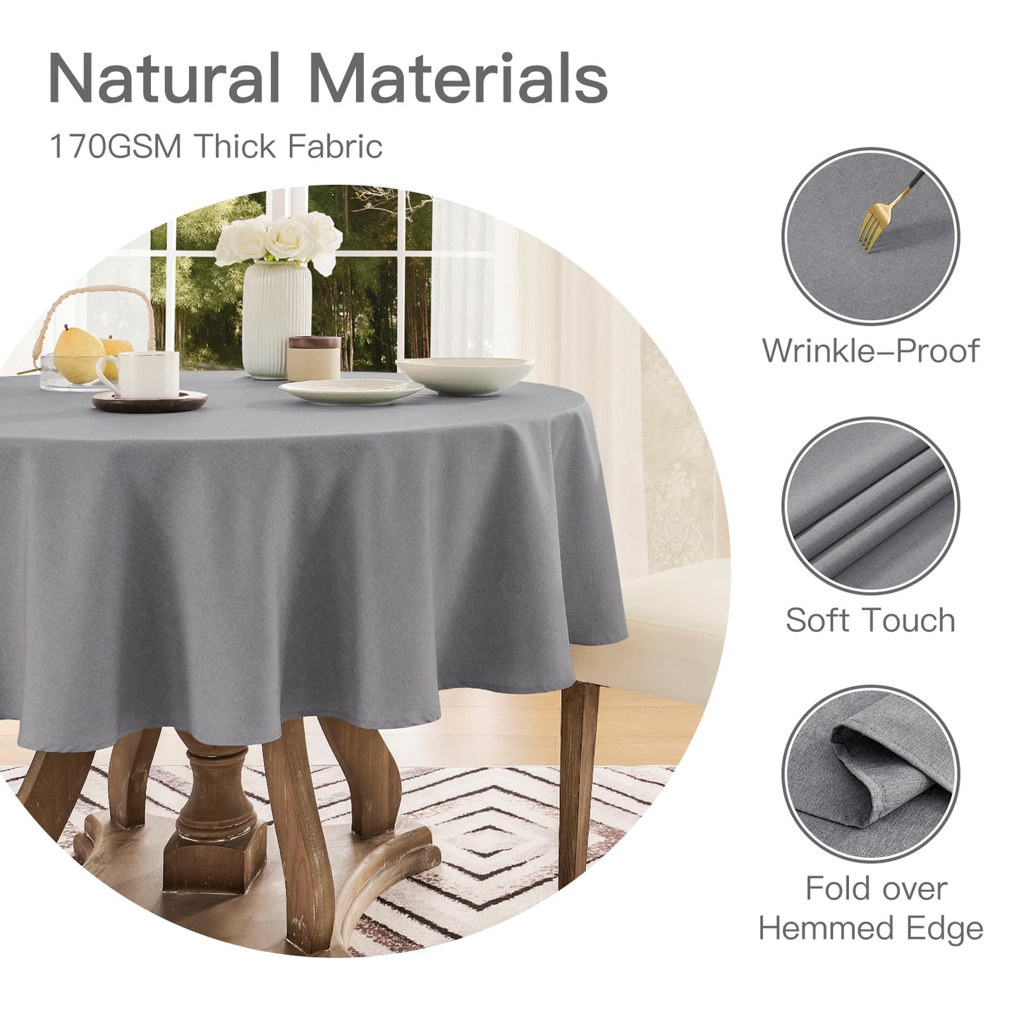 Veblandy Tablecloth Linen Textured Waterproof & Stain Resistant Table Cloth Wrinkle Free Decorative Fabric Farmhouse Table Cover for Dining/Party/Buffet/Wedding, 60 x 60 Inch, Dark Grey