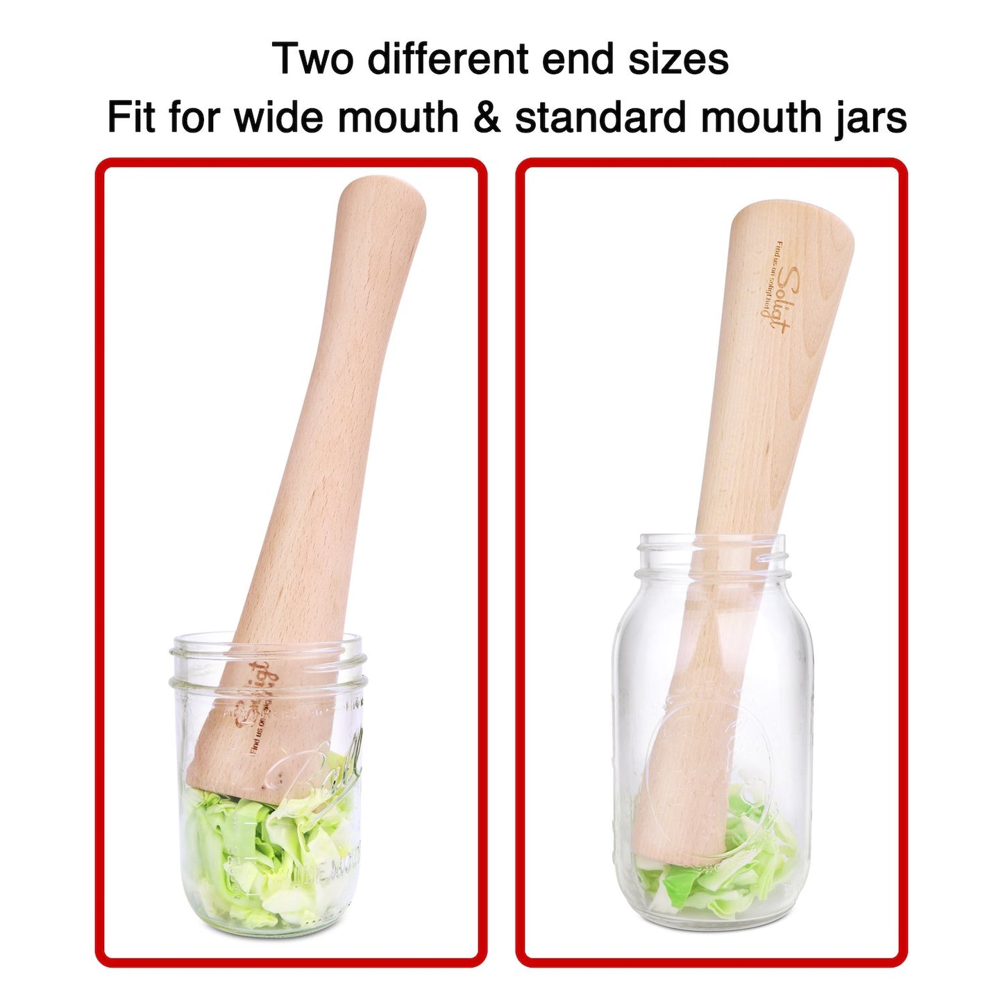 SOLIGT 12" Sauerkraut Pounder for Mason Jars Vegetable Fermentation- One Piece of Solid Wood