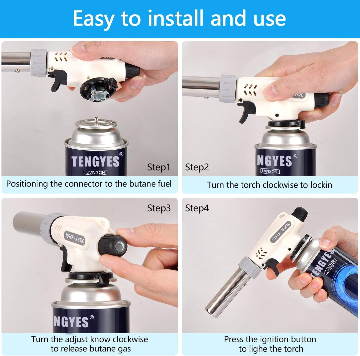 TENGYES Butane Blow Torch Lighter - Professional Culinary Torch with Adjustable Flame for Crème Brûlée, BBQ, Baking & Jewelry