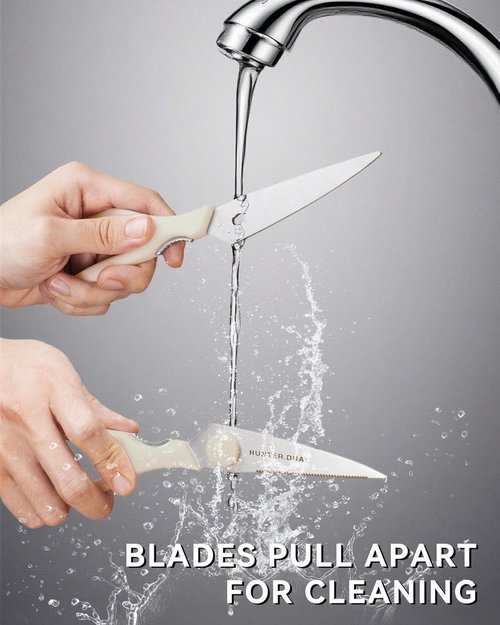 HUNTER.DUAL Heavy Duty Kitchen Scissors - Versatile Poultry Shears for Cutting Chicken, Meat & Vegetables | 8.35 Inch, Cream