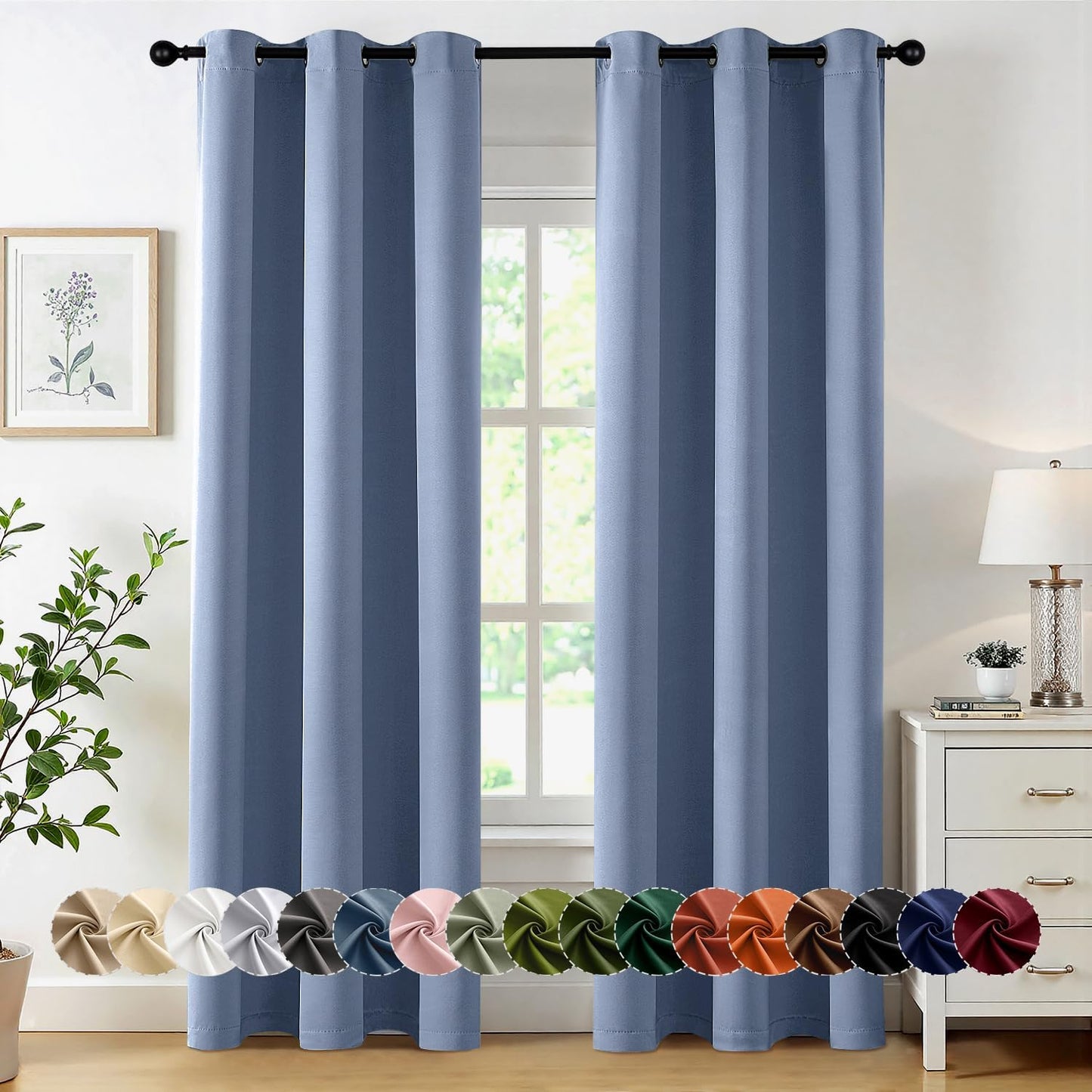 MIULEE Denim Blue Blackout Curtains - Thermal Insulated Room Darkening Drapes | 72 Inch, 2 Panels