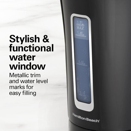 Hamilton Beach Electric Tea Kettle, Water Boiler & Heater, Cordless Serving, Auto-Shutoff & Boil-Dry Protection, 1500 Watts for Fast Boiling, 1.7 Liter, Black (41038G)