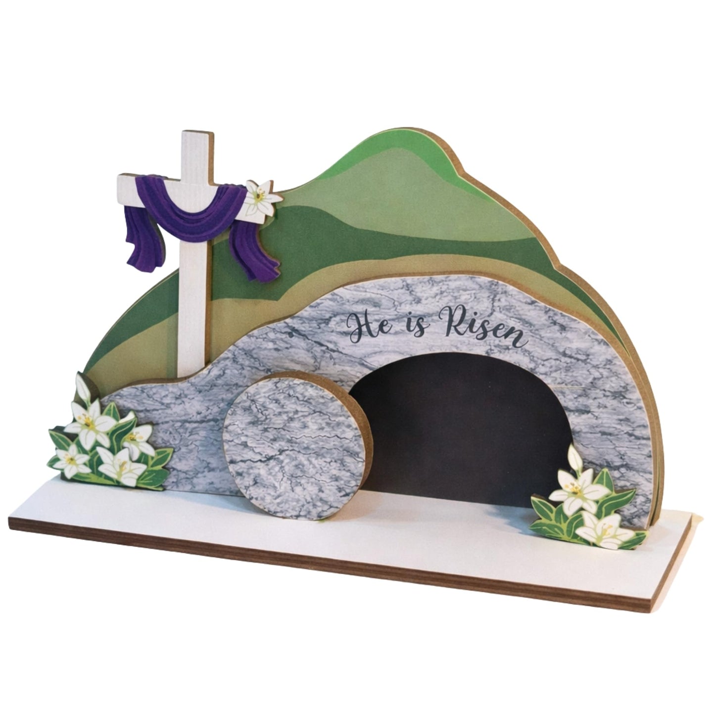 Lemonus He is Risen Easter Nativity Set - Empty Tomb Decor with Stone Texture & Scripture Verse | Christian Easter Tabletop Display for Home, Church Altar | Religious Resurrection Decorations
