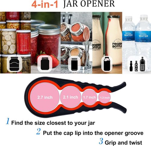 Bloss Jar Opener - 4-in-1 Multi-Function Non-Slip Tool for Weak Hands & Arthritis - Black/Red