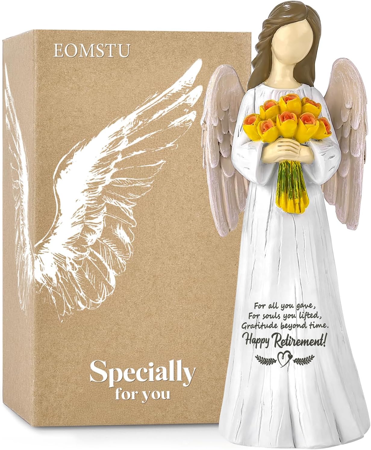 Sentimental Retirement Gifts for Women -Angel Figurine Retired Gifts for Teacher, Leader, Nurse, Coworker, Boss, Friends, Happy Retirements Hand-Painted Angel Statue with Flowers 7"
