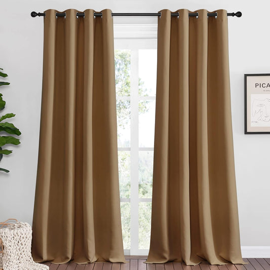 NICETOWN Blackout Curtains - Noise Reducing & Draft Blocking | 96-Inch Length, Gold Brown (2 Panels)