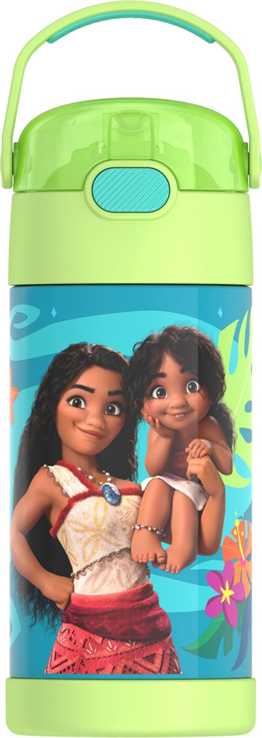 THERMOS FUNTAINER Water Bottle - 12 Ounce Kids Stainless Steel Vacuum Insulated with Straw | Moana Design