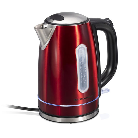 Hamilton Beach Electric Tea Kettle, Water Boiler & Heater, 1.7 Liter, Cordless Serving, 1500 Watts for Fast Boiling, Auto-Shutoff and Boil-Dry Protection, Red with LED Light Ring (41060)