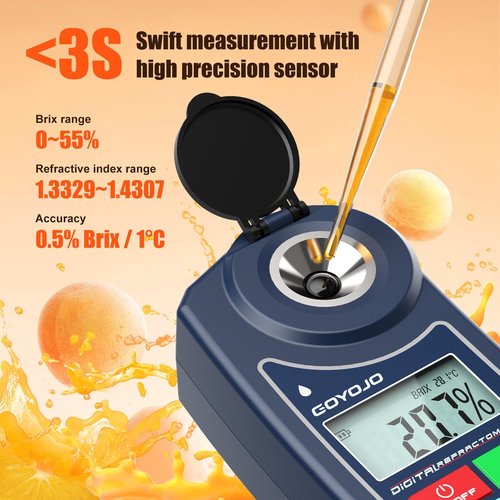 Digital Brix Refractometer GOYOJO Brix Meter Lab Refractometer ±0.5 Brix/1℃ Accuracy, 0-55% Range with ATC for Fruits Juices, Beer, Wine, Coffee &Mor Liquid Sugar Content Test