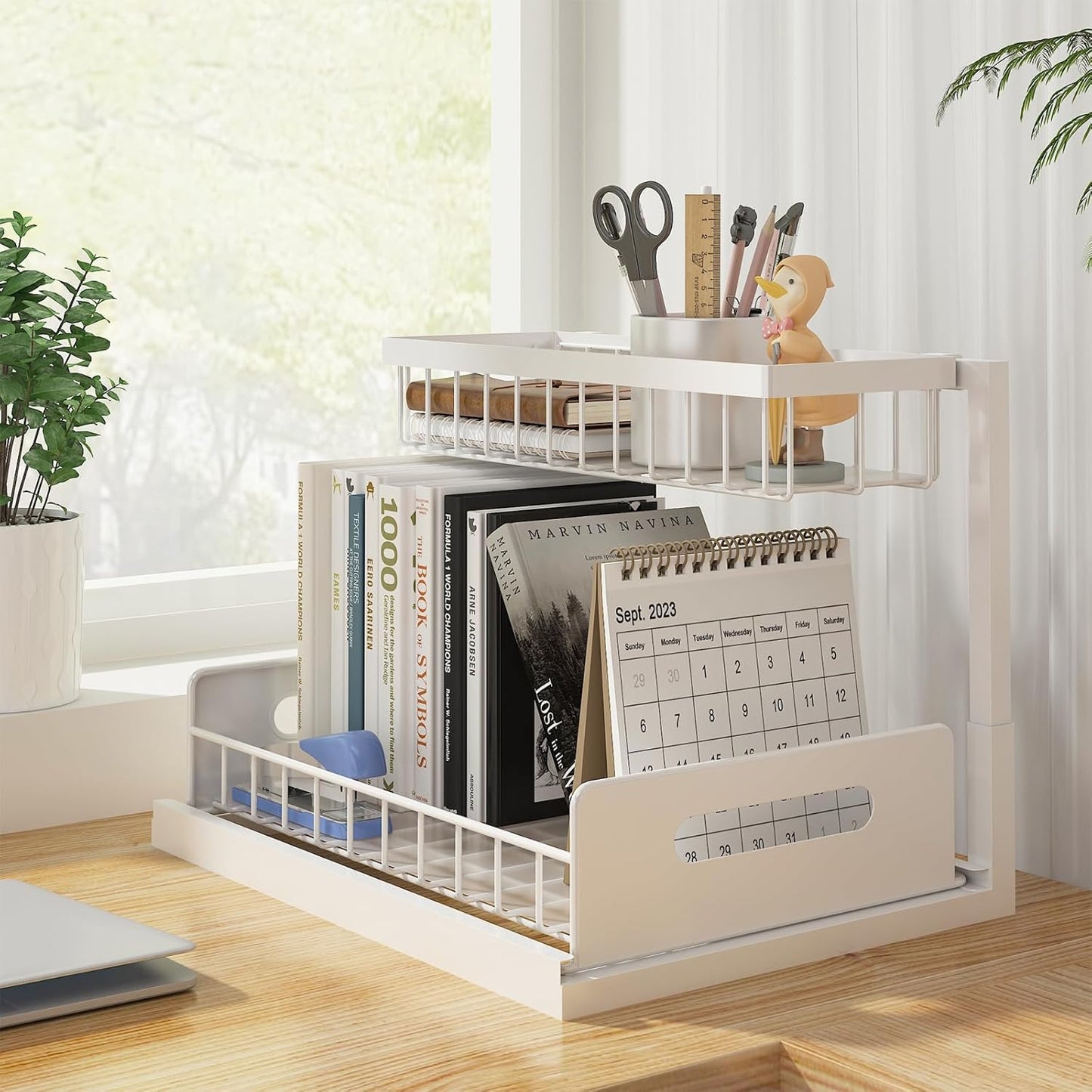 REALINN Under Sink Organizer - 2-Tier Pull-Out Cabinet Storage Shelf for Kitchen & Bathroom - White, 1 Pack