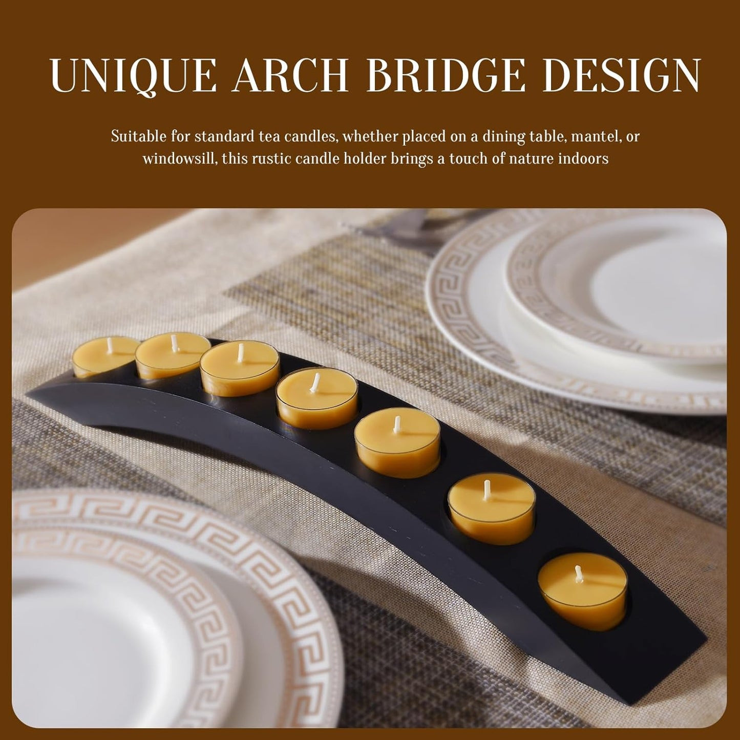 Skiennix 7-In-1 Arch Candle Holder - Black Wooden Bridge Design for Tealight Candles | 2 PCS Set