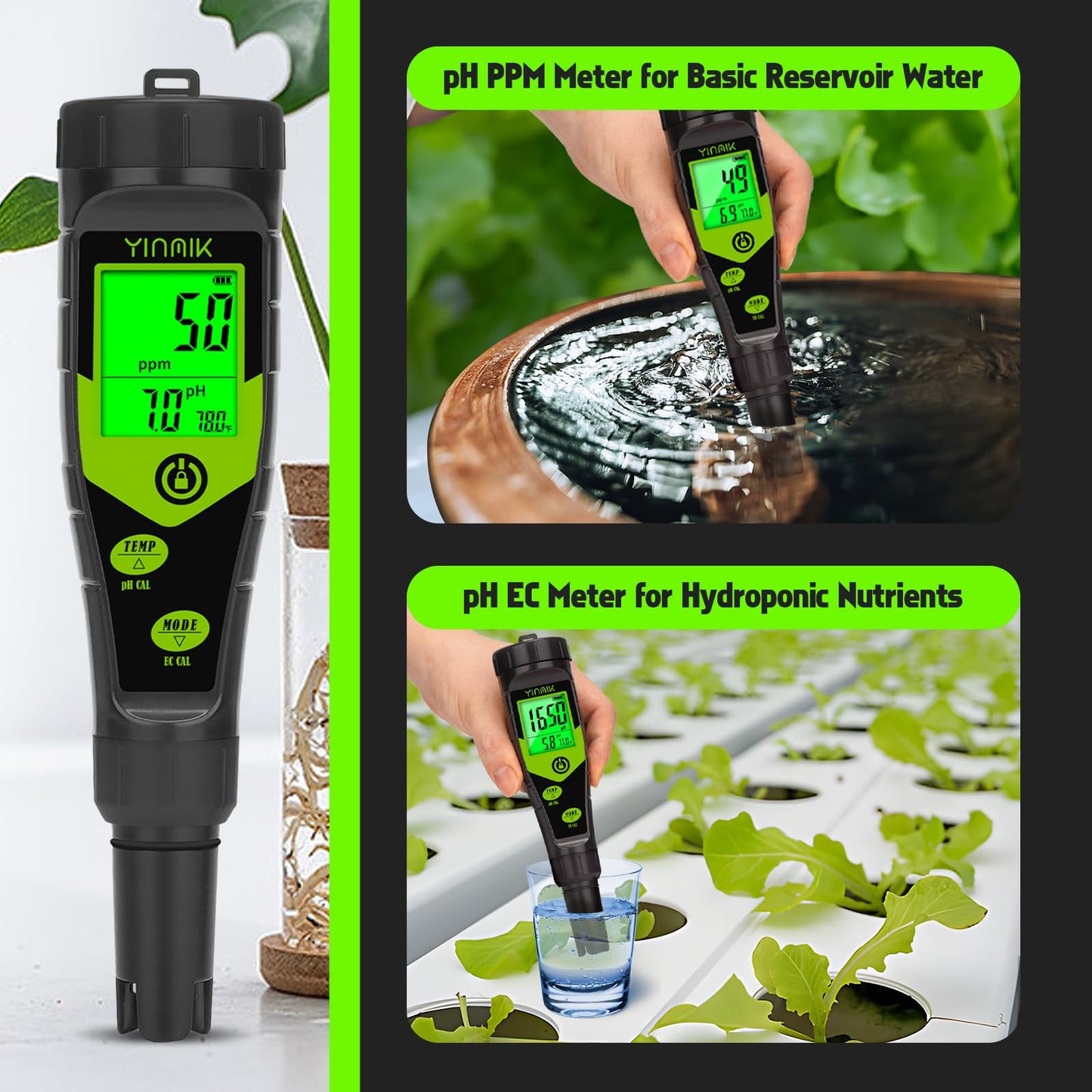 Pool Salt Tester, Digital 5 in 1 pH TDS EC Salinity Meter with Calibration Solution Kit, Simultaneous Display ppm pH for Saltwater Pool, Aquarium, Hot Tub, Spa, Hydroponics, Home Brew&Pickling