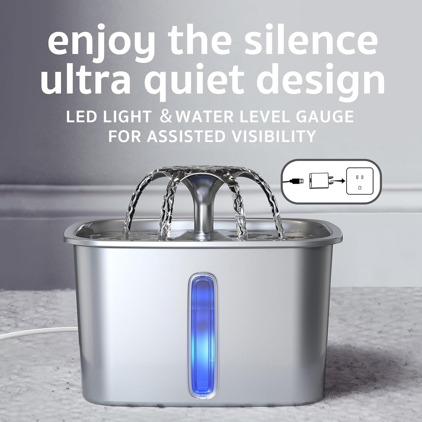 Veken Stainless Steel Cat Water Fountain - 95oz Automatic Pet Dispenser with Filters & Mat | Silver