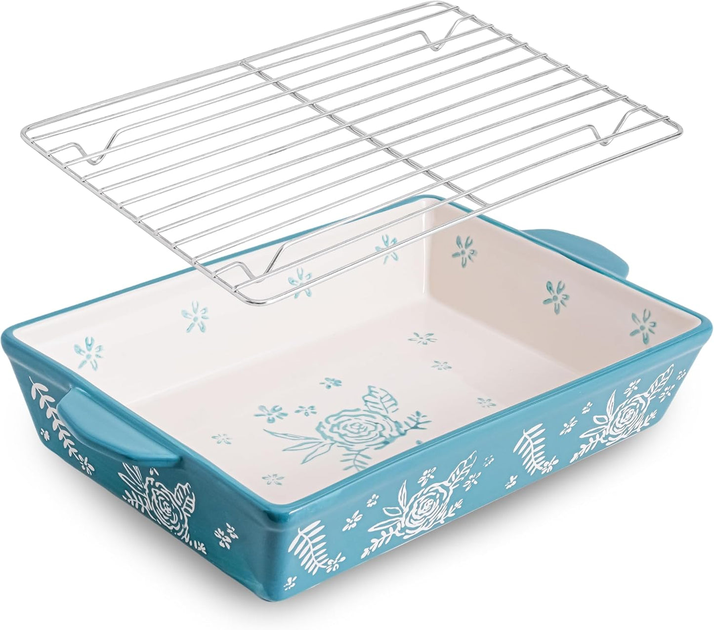 Wisenvoy Casserole Dish - Ceramic Baking Dish with Roasting Rack for Oven | Perfect for Lasagna