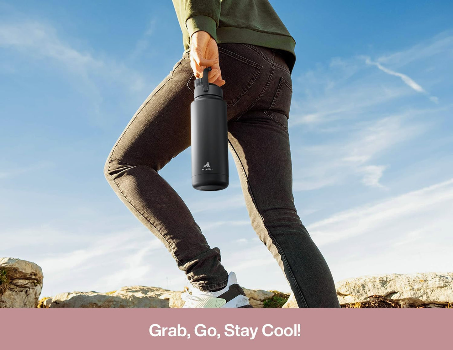 POWCAN 40 oz Insulated Water Bottle - 2-in-1 Straw & Spout Lid, Keeps Drinks Cold 24H | BPA-Free, Leak-Proof, Dried Rose