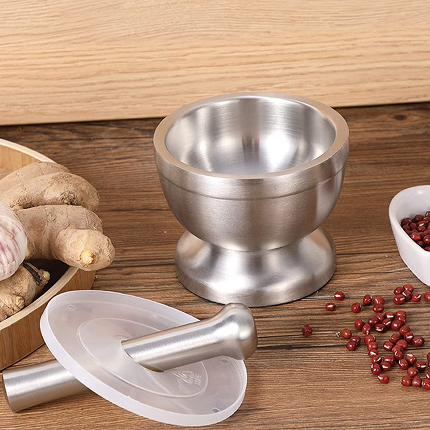 SLIUGLOVEUN Stainless Steel Mortar and Pestle, Pill Crusher, Spice Crusher, Non-Slip Base Grinding Herb Spice, Kitchen Spice Herb Pesto Crusher (Small)