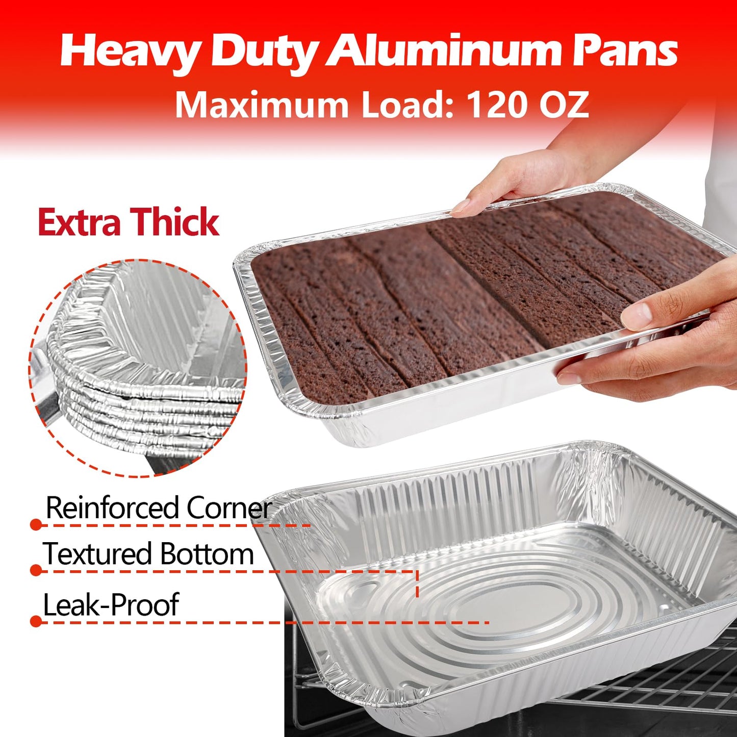 MAXTBEE 9x13 Aluminum Foil Pans, 30 Pack Disposable Trays Half Size Heavy Duty Tin Pans Deep Food Containers For Cooking, Meal Prep, Baking, Roasting, Chafing, Heating or Steam Table