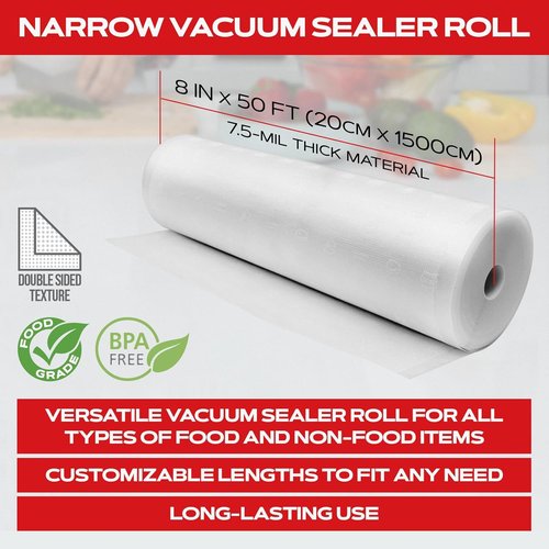 FORJARS Vacuum Sealer Bags Rolls - Airtight Food Storage & Sous Vide Cooking | 7.5 Mil Thickness (8IN x 50FT)