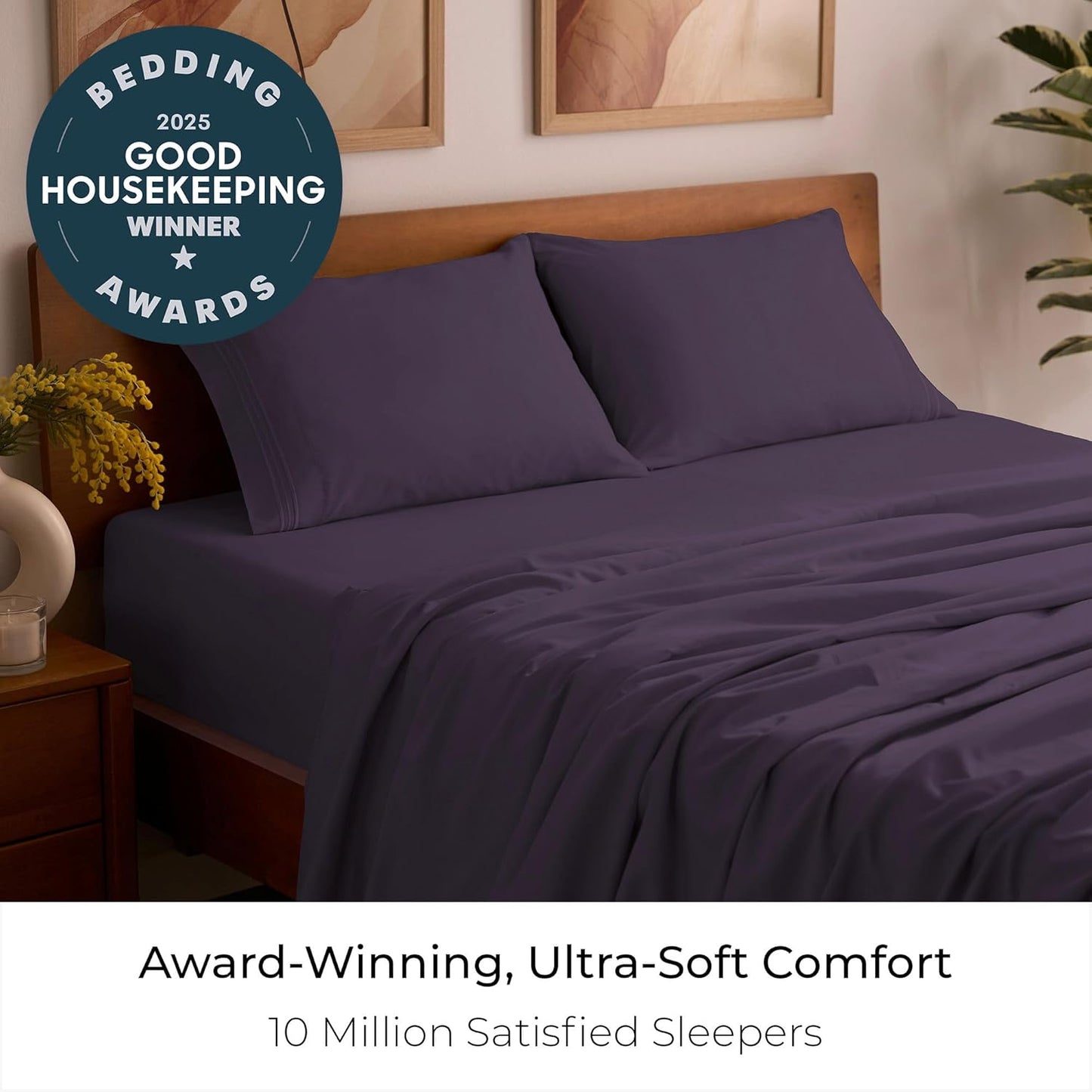 Mellanni Queen Sheets Set - 4 PC Hotel Luxury Bedding | Extra Soft, Cooling, Wrinkle-Resistant (Queen, Purple)