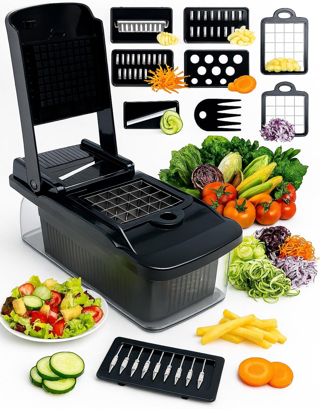 Skiennix Vegetable Chopper 14-in-1 - Multifunctional Stainless Steel Onion Dicer & Mandoline Slicer