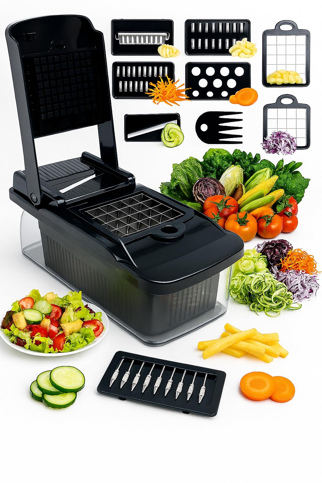 Vegetable Chopper 14 in 1 with Stainless Steel Blades – Multifunctional Onion Chopper, Mandoline Slicer, Food Dicer, Kitchen Cutter Set and must have Kitchen appliances and tools