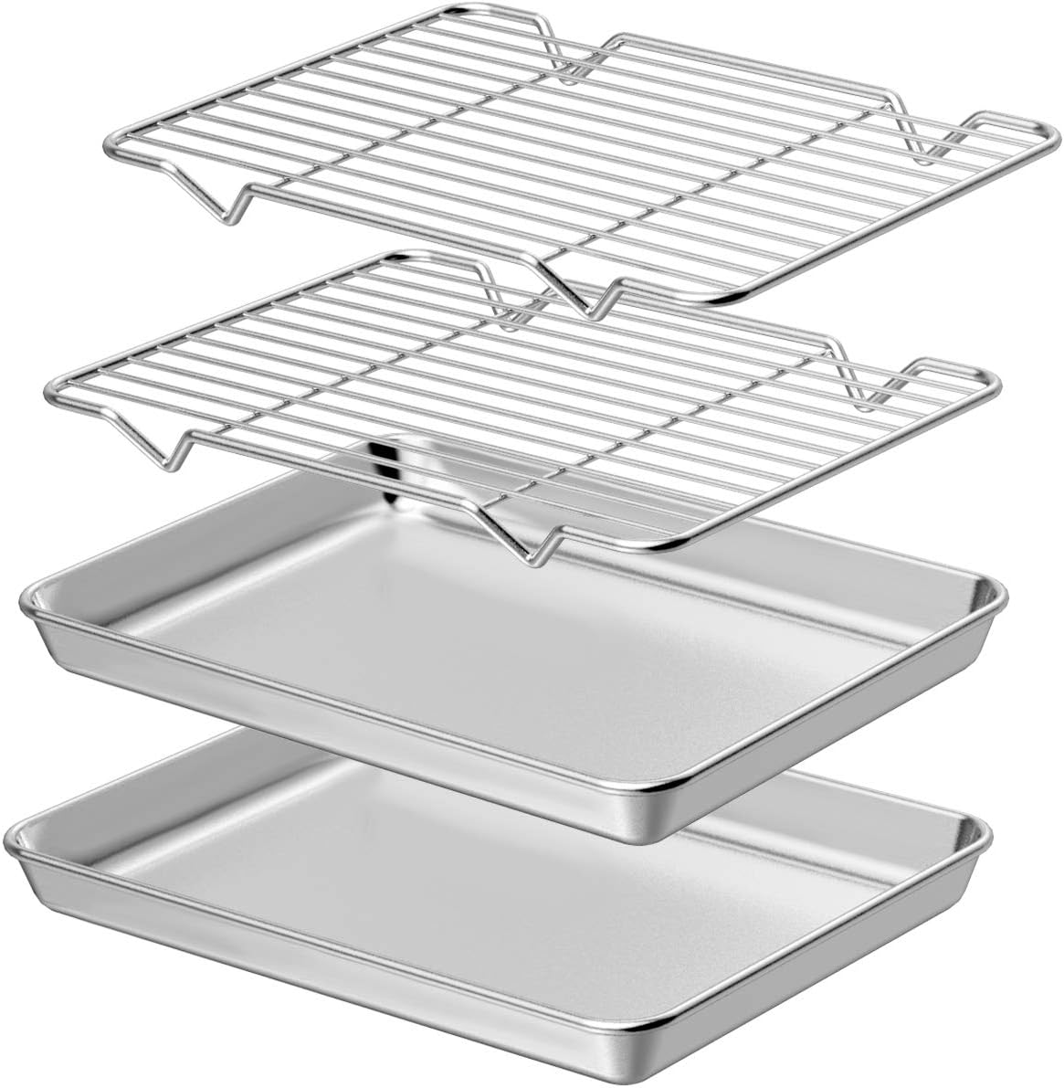 Wildone Baking Sheet Set - Stainless Steel Cookie Pan with Cooling Racks | 2 Sheets + 2 Racks, 9 x 7 x 1 Inch, Non-Toxic & Easy to Clean