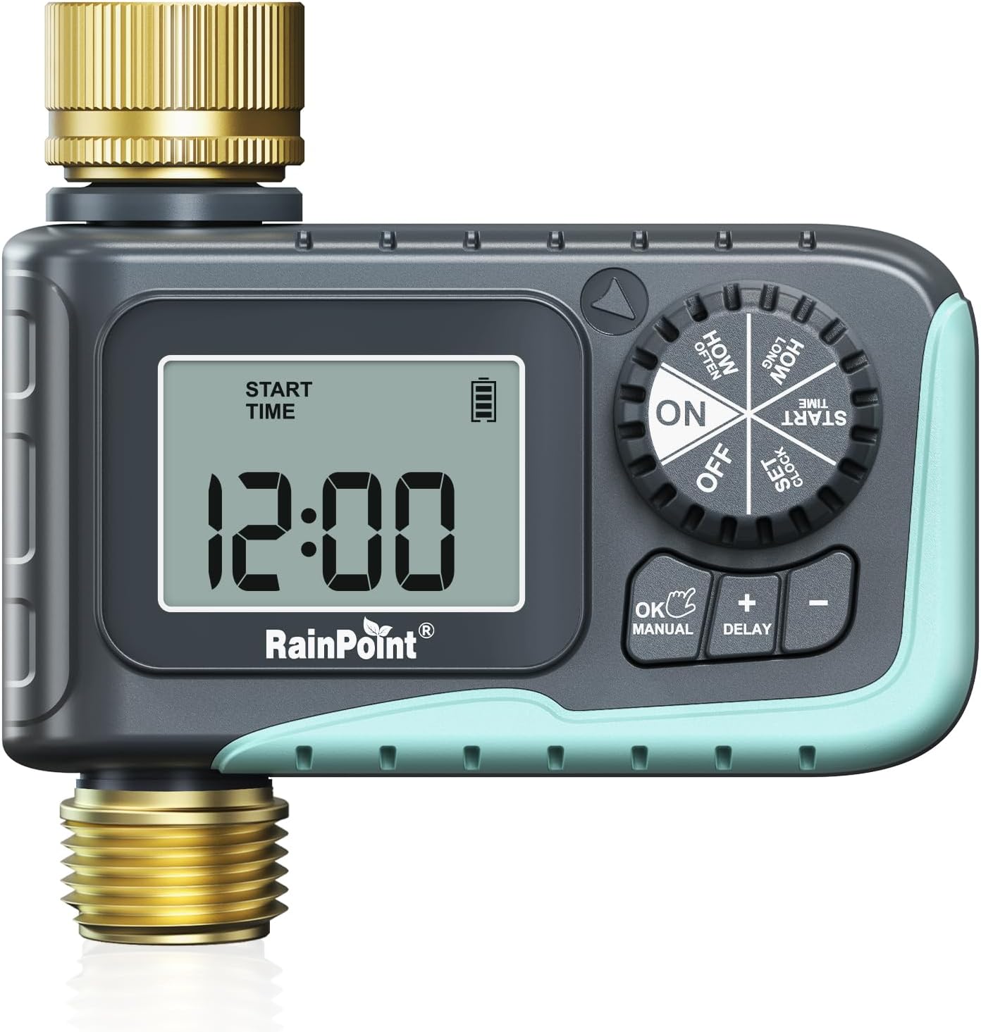 RAINPOINT Programmable Sprinkler Timer - Digital Hose Timer with Brass Inlet & Outlet for Efficient Watering