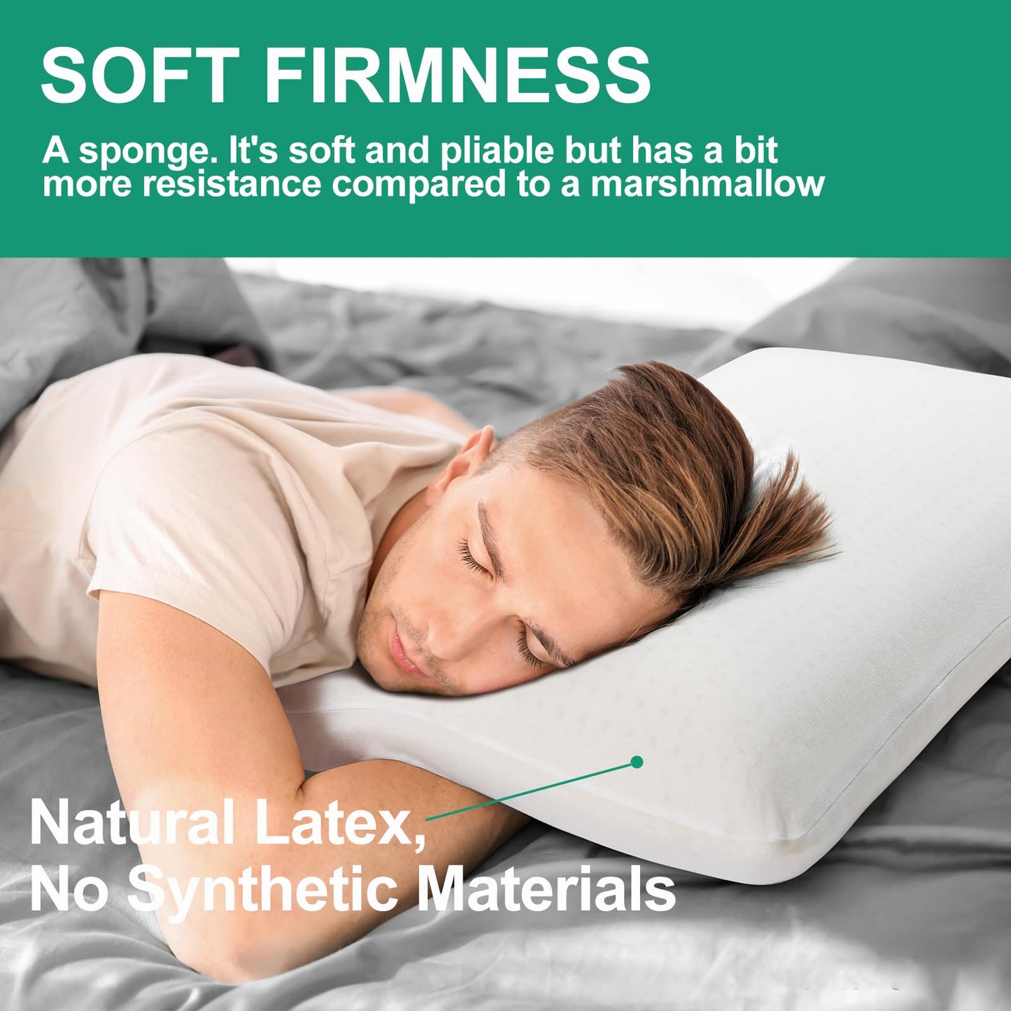 ZKSIAMT Latex Pillow, 100% Natural Talalay Latex Pillow with Removable Breathable Cotton Cover, Luxurious Queen Size Soft Bed Pillow for Side Back and Stomach Sleepers, Help Release Neck Pressure