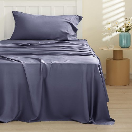 Bedsure Cooling Sheets - Twin Size, Breathable Rayon from Bamboo, Deep Pocket Up to 16 Inches, Dark Grey