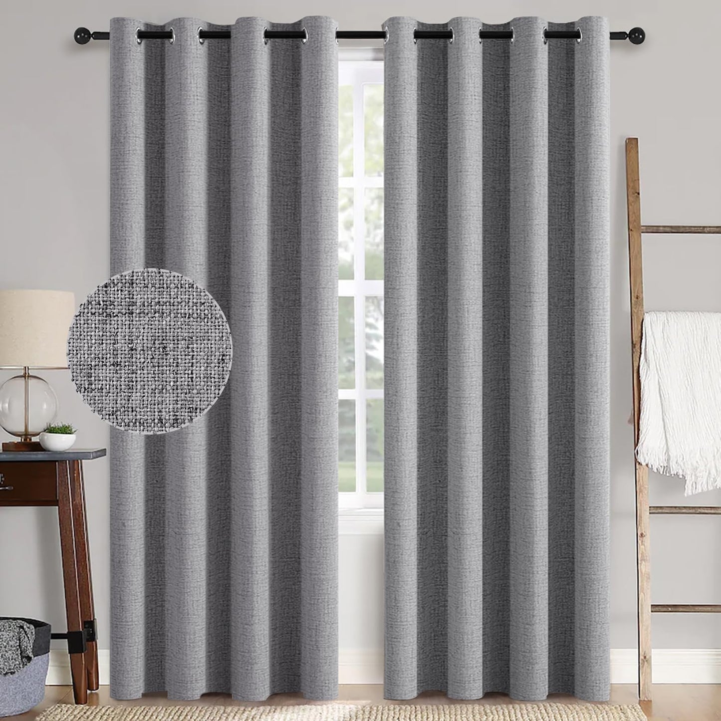 MIULEE Blackout Curtains - 100% Thermal Insulated Linen Texture | Grey Room Darkening Drapes 52x96 Inch (2 Panels)
