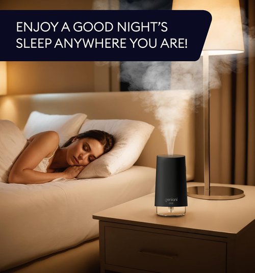 Geniani Portable Cool Mist Humidifier - USB Powered Desktop Unit with Auto Shut Off & Night Light - Black, 0.25L